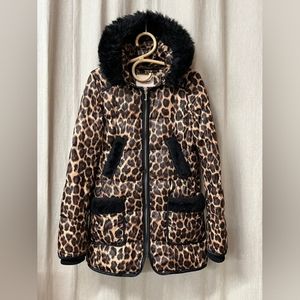 Juicy Couture leopard print tiger's eye puffer coat